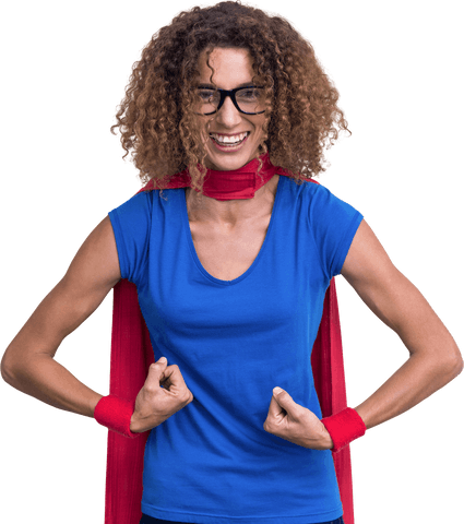 Confident Woman in Superhero Costume with Transparent Background