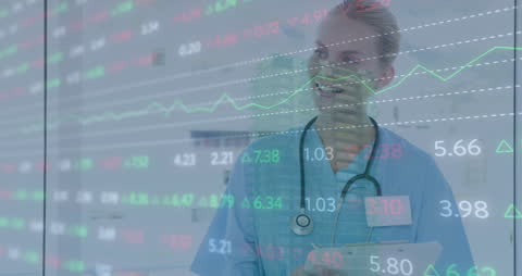 Healthcare Professional Analyzing Data with Futuristic Graphics