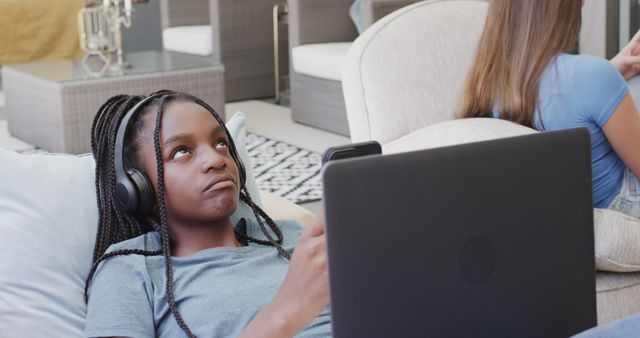 Teenagers Relaxing with Technology at Home - Download Free Stock Images Pikwizard.com