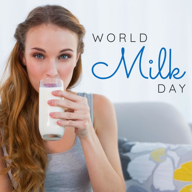 Woman Drinking Milk Celebrating World Milk Day - Download Free Stock Templates Pikwizard.com