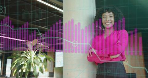 Confident Businesswoman Overlooking Data Analysis in Open-Plan Office