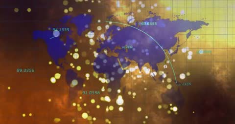 Global Data Flow Visualization on Blue World Map with Numeric Overlays