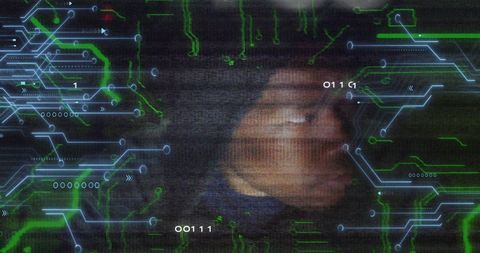 African American Hacker with Binary Code and Circuit Graphics - Download Free Stock Images Pikwizard.com