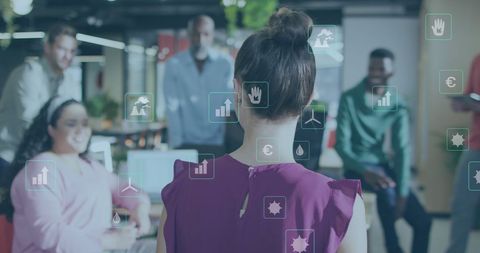 Collaborative Team Discussing Environmental Innovation in Modern Office