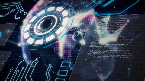 Futuristic Interface with Data Processing Over Globe Background