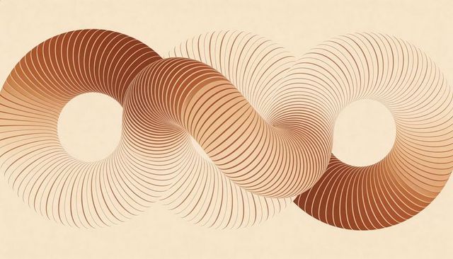 Endless twisted ribbon loop with warm tan-to-brown gradient, minimalist geometric art print