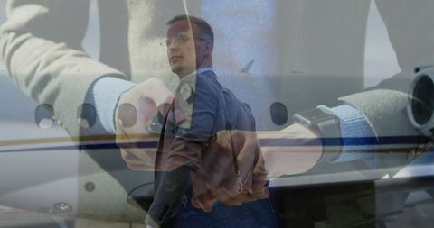 Business Professional at Private Jet Ramp Advertising Corporate Success