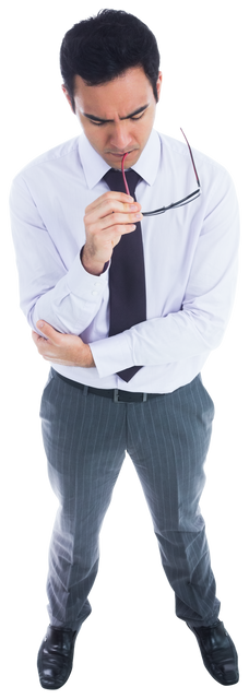 Pensive Biracial Businessman Holding Glasses Isolated Transparent Background - Download Free Stock Videos Pikwizard.com