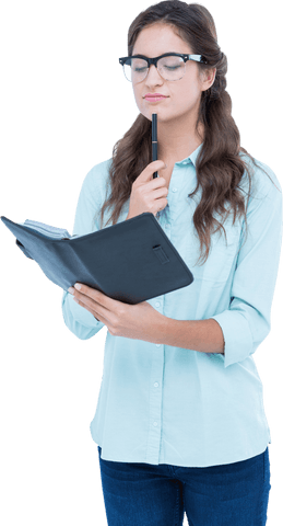 Thoughtful Young Woman Holding File and Pen on Transparent Background - Download Free Stock Videos Pikwizard.com