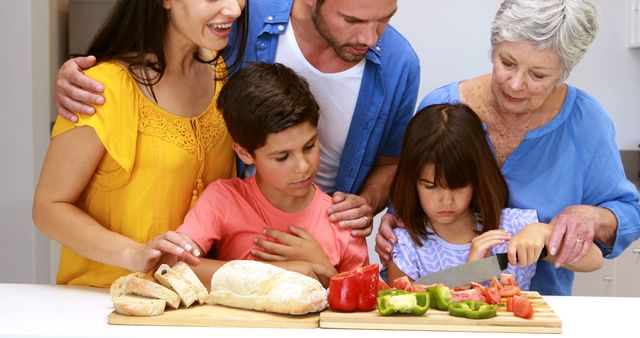 Family Cooking Together in Kitchen, Kids Cutting Vegetables - Download Free Stock Images Pikwizard.com