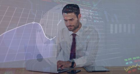 Businessman Engaged with Digital Financial Data Analysis