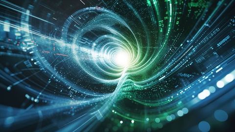 Futuristic digital vortex with data streams