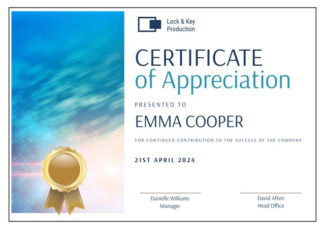 Elegant Appreciation Certificate with Gold Seal and Blue Gradient Artwork - Download Free Stock Templates Pikwizard.com