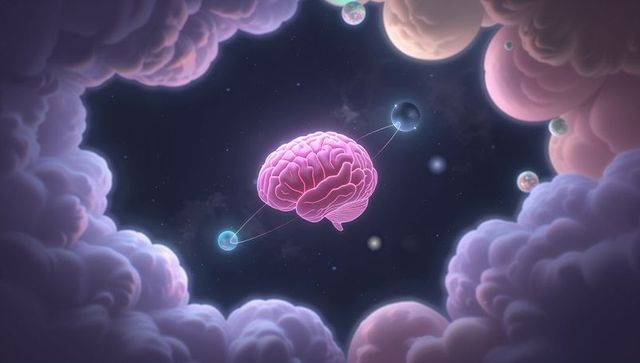 Surreal fantasy brain with planetary connections in outer space