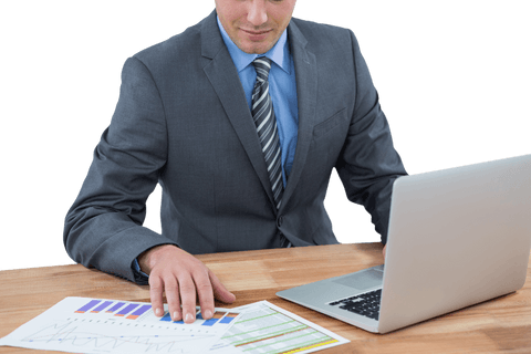 transparent businessman checks graphs while using laptop - Download Free Stock Videos Pikwizard.com