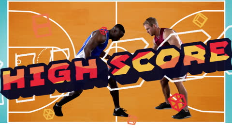 Two Basketball Players with Bold High Score Graphic