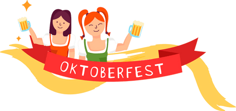 Cartoon women toasting with beer mugs oktoberfest celebration transparent design