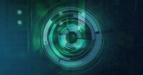 Futuristic scope interface over modern server room