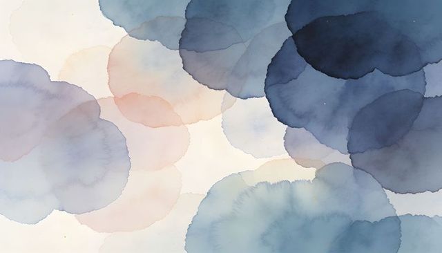 Soft watercolor circle washes in blue and pastel tones for minimal abstract design and print