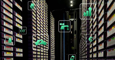 Digital ecology: sustainability icons in high-tech server room