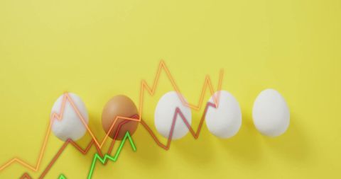 Colorful Line Graph Overlay on Arranged Eggs, Yellow Background - Download Free Stock Images Pikwizard.com
