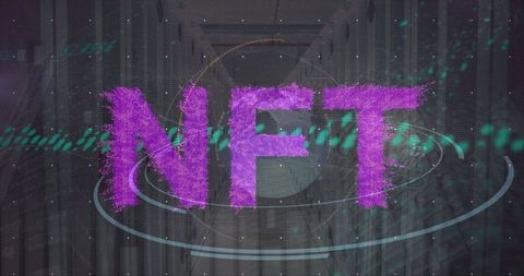 Abstract nft letters in futuristic digital corridor