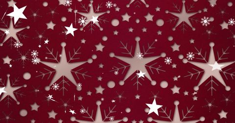 Abstract Festive Stars and Snowflakes on Red Background