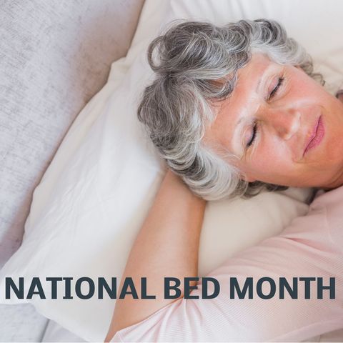 Senior Woman Relaxing and Celebrating National Bed Month - Download Free Stock Templates Pikwizard.com