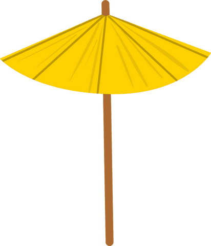 Yellow parasol with wooden pole on transparent background
