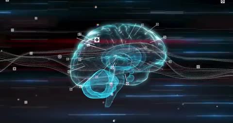 Futuristic Digital Brain with Flowing Data Streams
