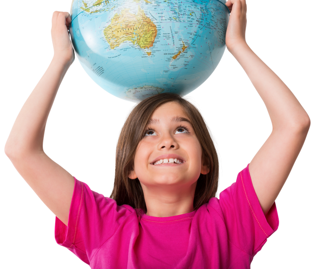 Smiling Girl in Pink Holding Transparent Globe Above Head - Download Free Stock Videos Pikwizard.com