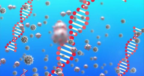 3D Coronavirus Cells with Rotating DNA Strands Concept Illustration