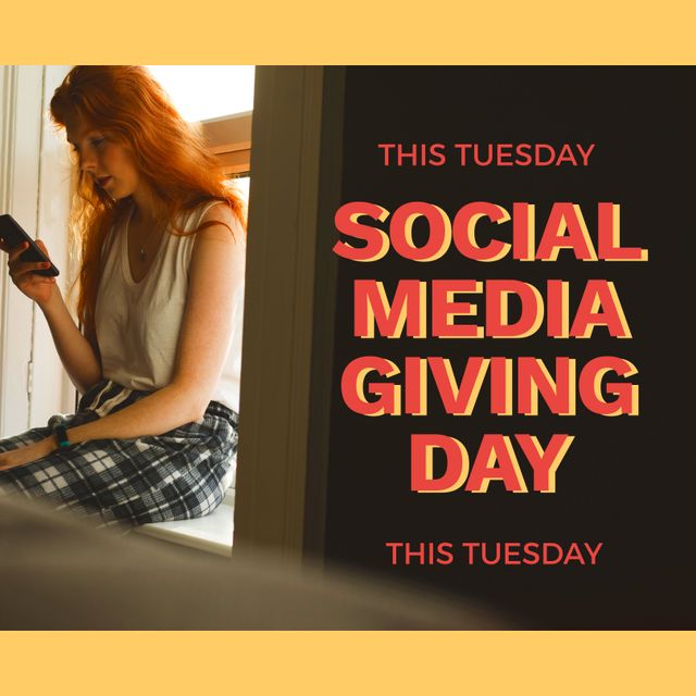 Woman Using Smartphone Promoting Social Media Giving Day on Tuesday - Download Free Stock Templates Pikwizard.com