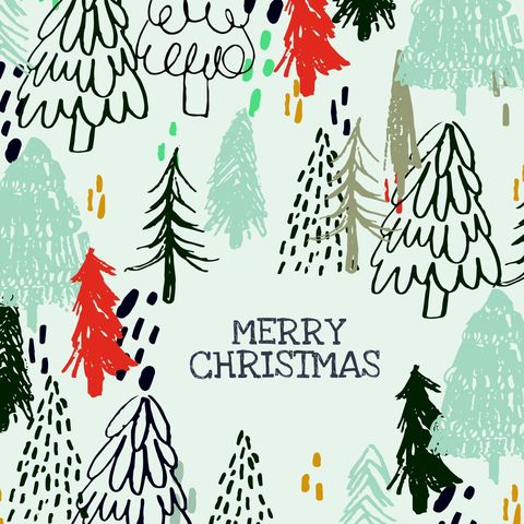 Festive christmas trees drawing with holiday greeting