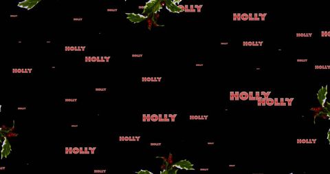 Holly text and christmas wreath background pattern