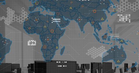Digital World Map Overlay in Office Environment - Download Free Stock Images Pikwizard.com