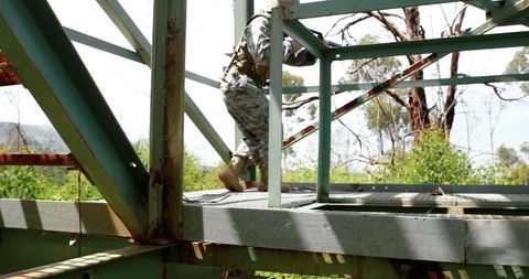 Adventure Climb on Industrial Steel Structure Outdoors