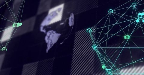 Global network connectivity digital web outline on world map