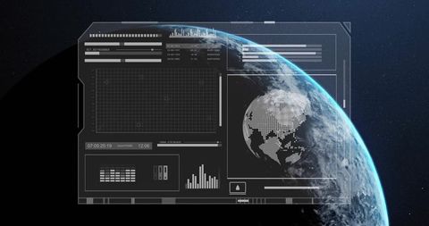 Displaying Holographic HUD Over Earth Limb with Pixel Globe and Data Readouts