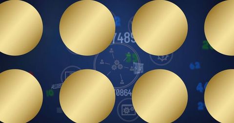 Futuristic Digital Interface with Golden Circles and Data Icons