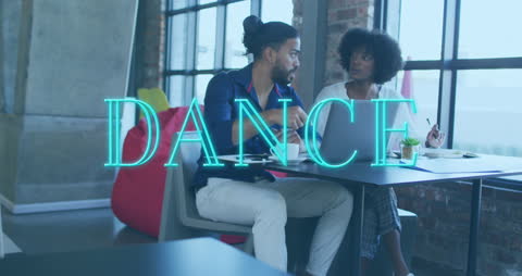 Creative Dance Text Animation Over Business Discussion