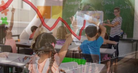 Children engaged in classroom with overlaying graph