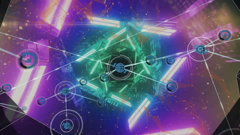 Futuristic Data Network with Geometric Neon Designs