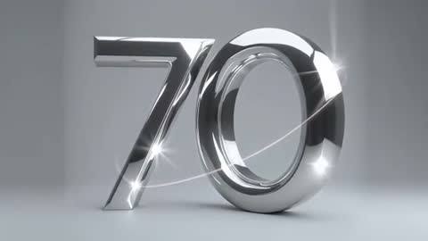 Rotating polished chrome 70 with moving specular highlights for anniversary animation