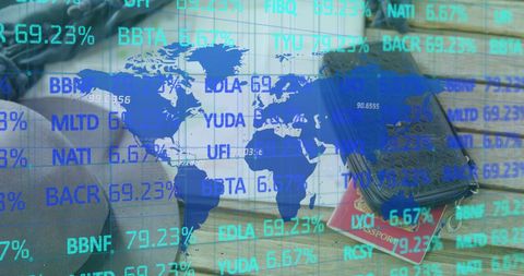 World Economy and Travel Concept with Overlay of Stock Data and Accessories