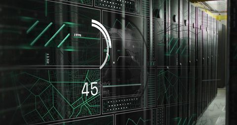 Digital Interface Displayed in Advanced Server Room Setting - Download Free Stock Images Pikwizard.com