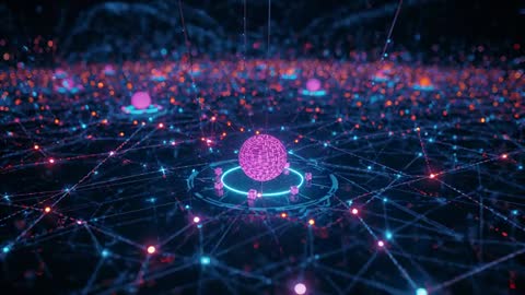 Futuristic Digital Network with Illuminated Data Spheres