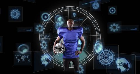 Athletic Rugby Player with Virtual Interface Background - Download Free Stock Images Pikwizard.com