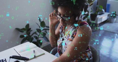 Creative Woman Working in Tech-Savvy Home Office