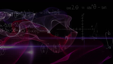 Mathematical Equations Over Abstract Waves on Black Background